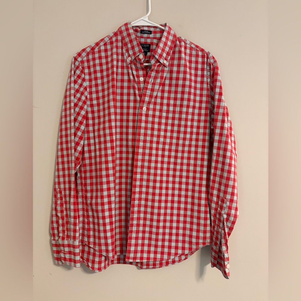 J. Crew Red and White Plaid Men's Shirt